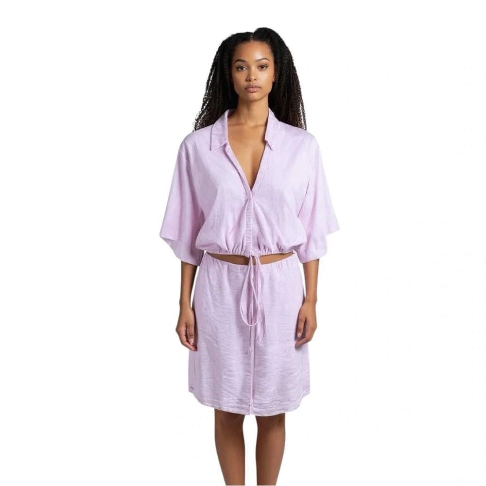 abercrombie linen dress Women's Lace-Trim Linen-Blend Mini Dress in Cream Pattern | Size XL